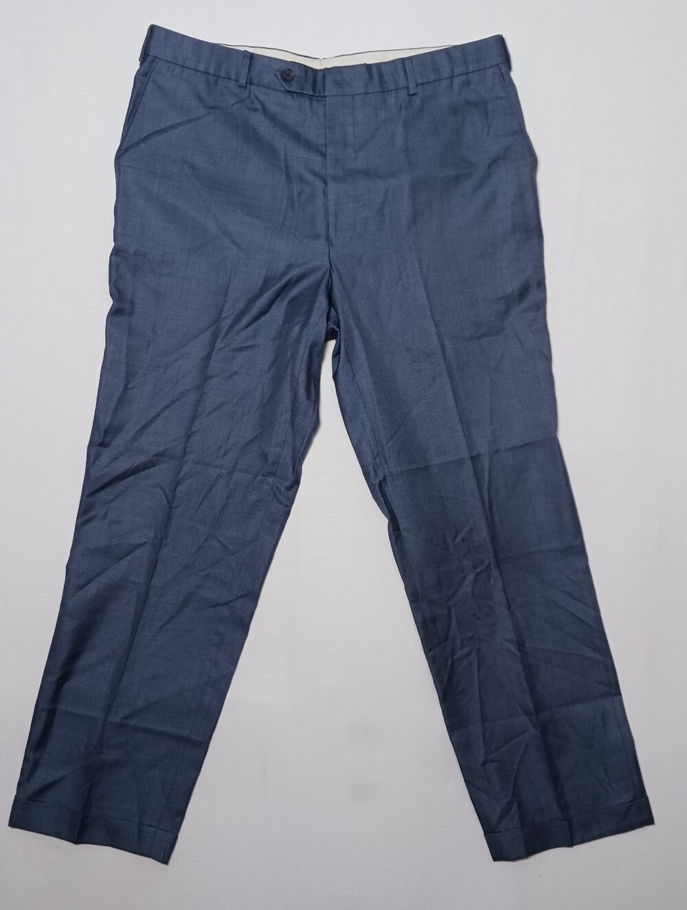 Samuelsohn Wool Flat Front Classic Fit Trousers 38X31 Blue Cuffed Italy